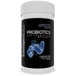 Een fles probiotica-supplement van Intelligent Labs
