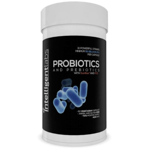 una botella del suplemento de probióticos de Intelligent Labs