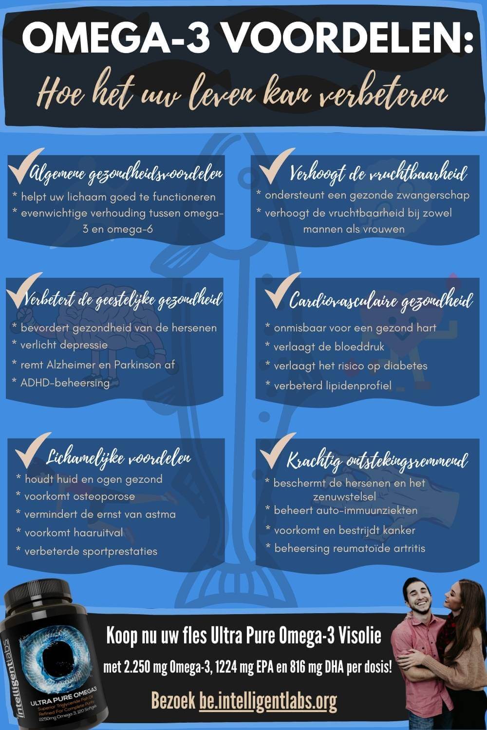 infographic over 24 omega-3 voordelen voor een gezond en gelukkig leven