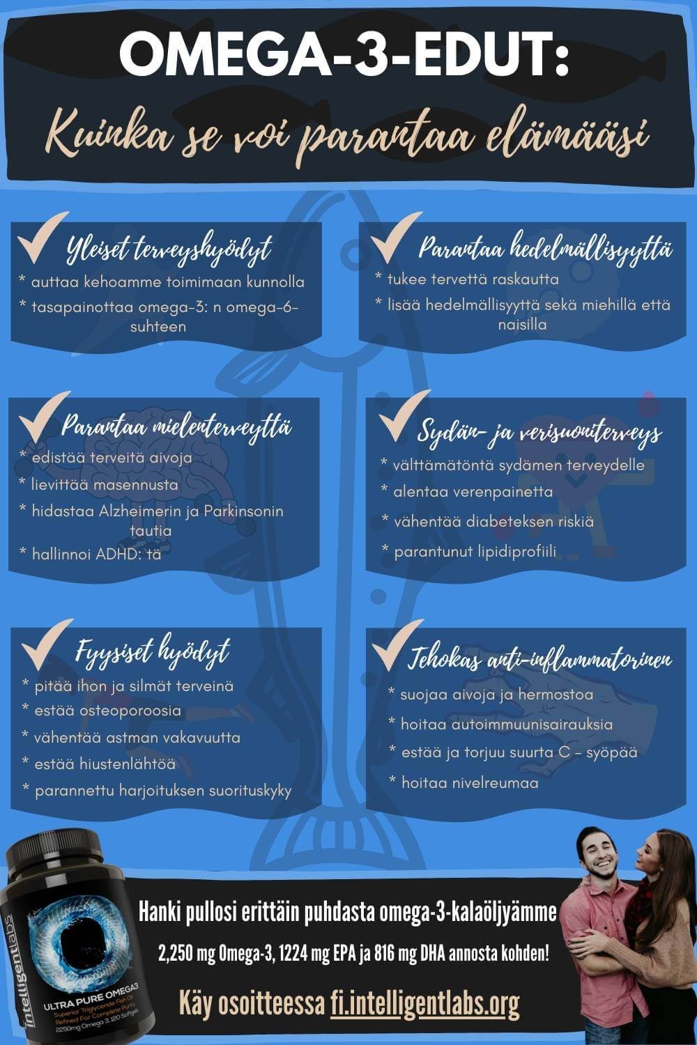 infografinen päälle Omega-3-edut